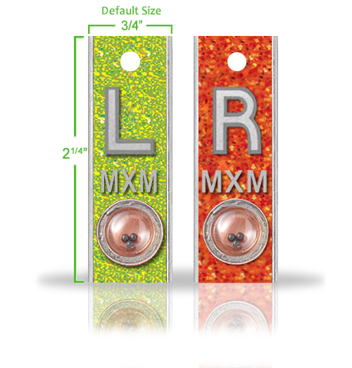 Aluminum Position Indicator X Ray Markers, With Your Choice Of Glitter Background